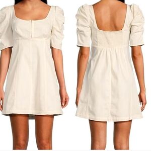 NWT FREE PEOPLE IVORY CHEYENNE SMOCKED DENIM MINI DRESS DRESS SZ  M.